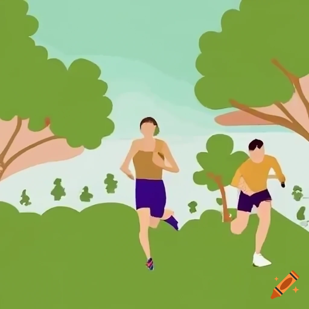 Running team practice in the forest