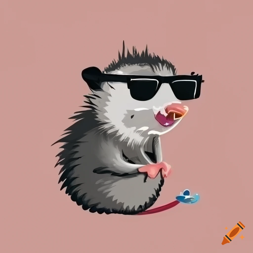 Cool opossum wearing sunglasses in logo style