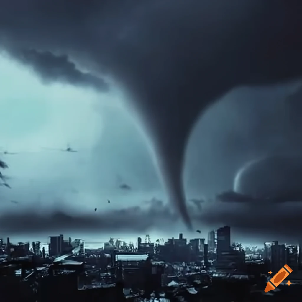 Tornado destroying a city