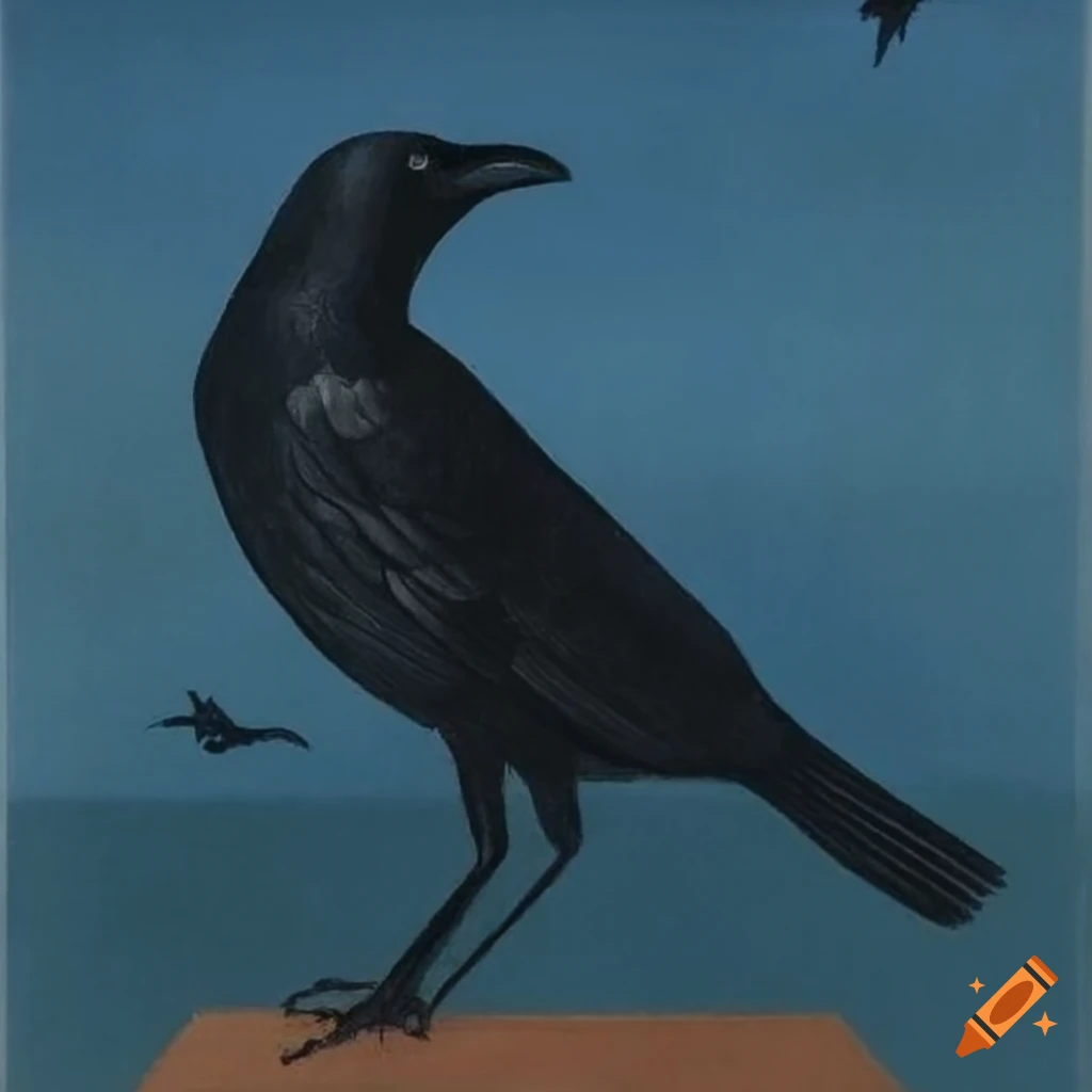 Crow bird on moody blue background by George Tooker
