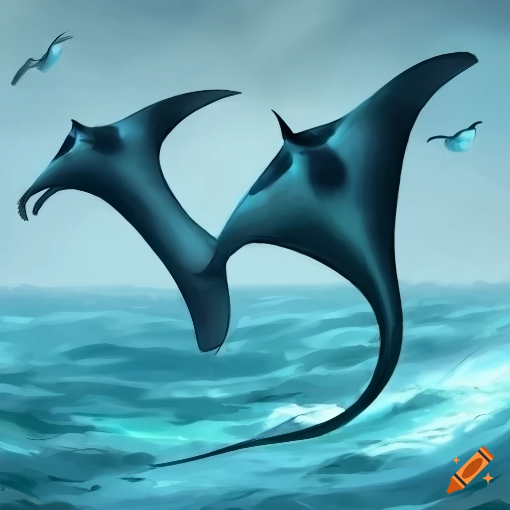 Flying manta ray in a fantasy art style