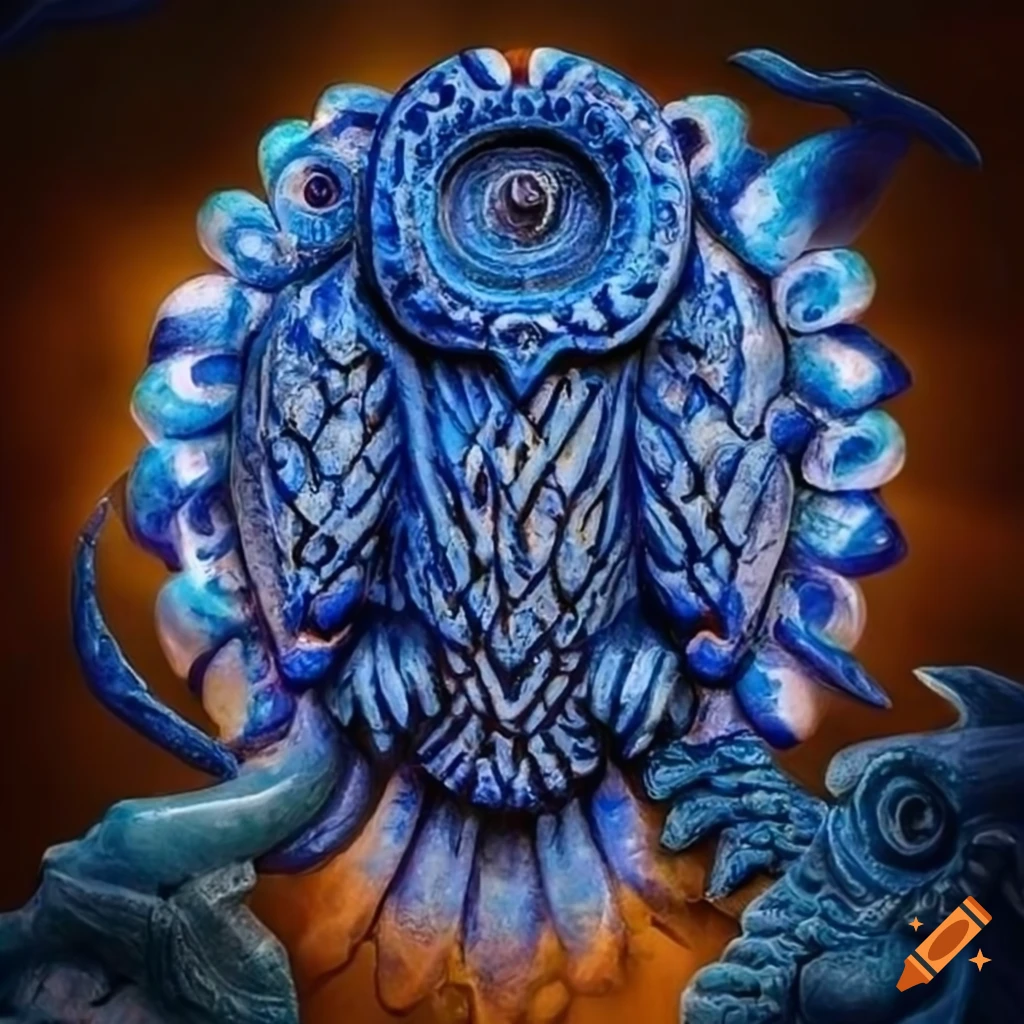 Lapis carved depiction of Tzeench in owl form