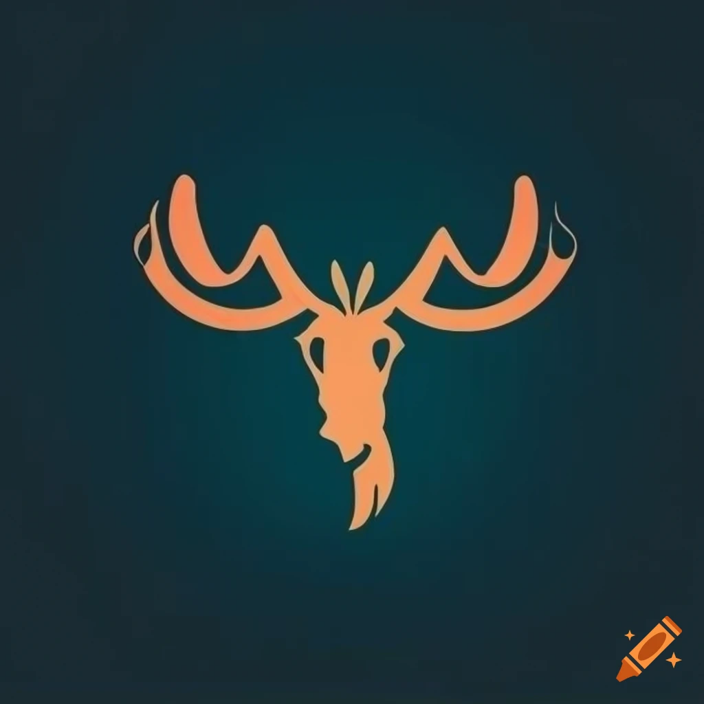 Minimalist moose head logo design with big antlers