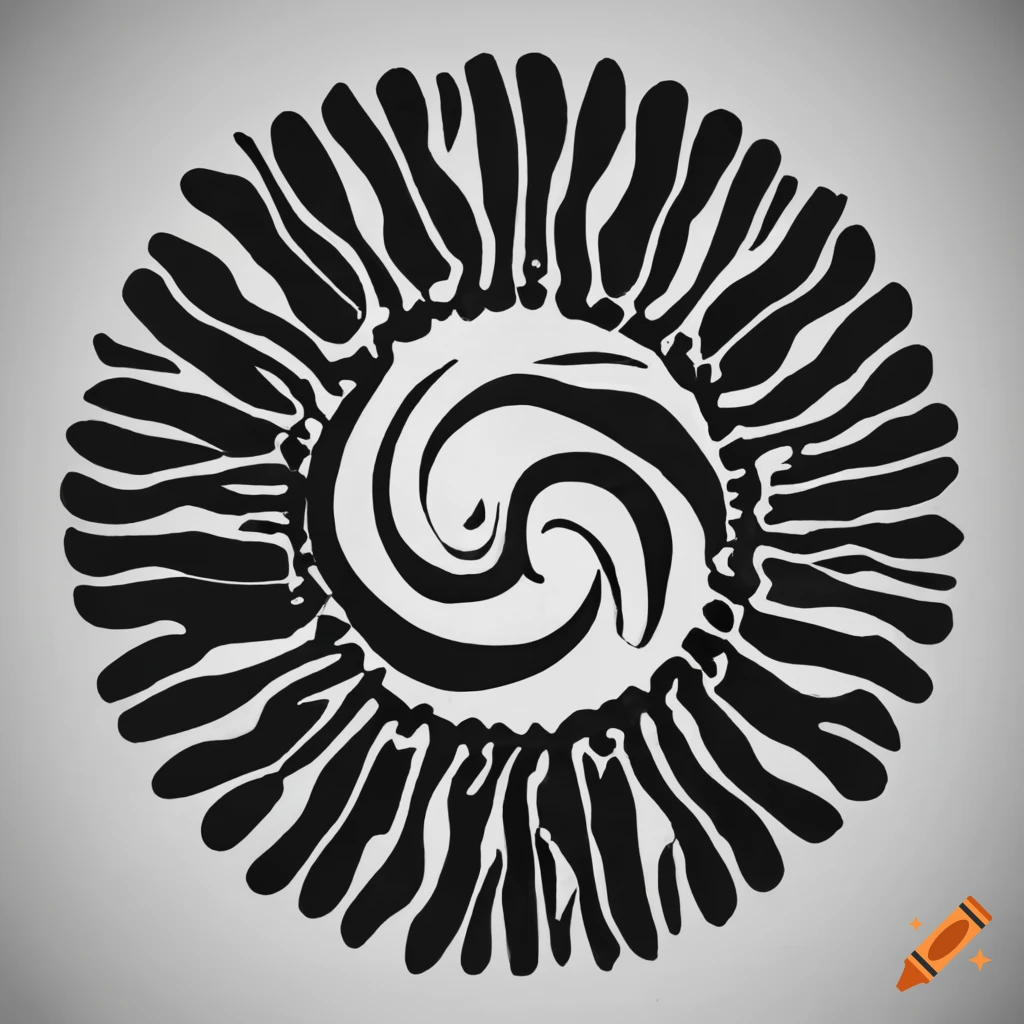 Boho and zen tattoo stencil in black on white