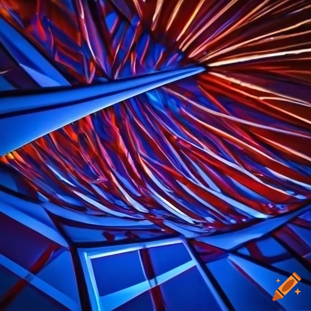 Glass-like red, blue, and golden crystal window design