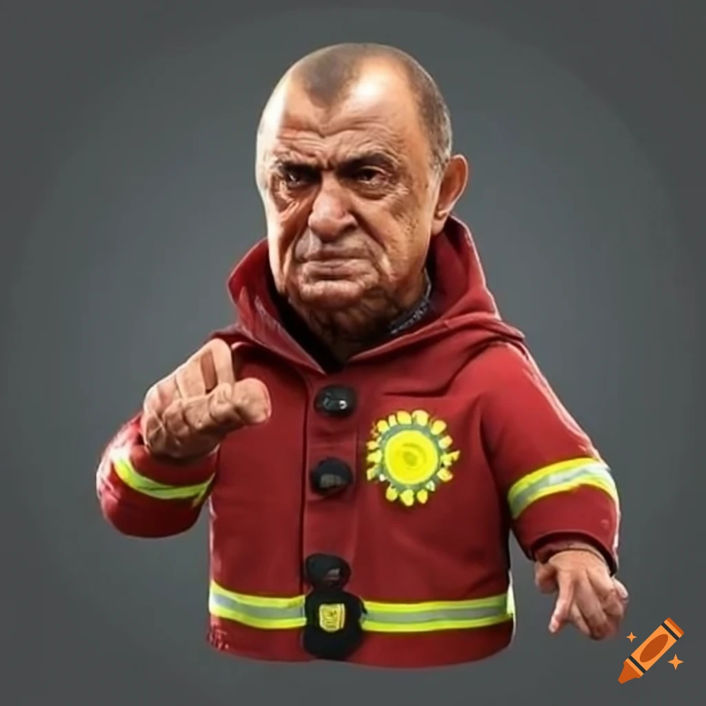 Fatih Terim wearing a fireman costume