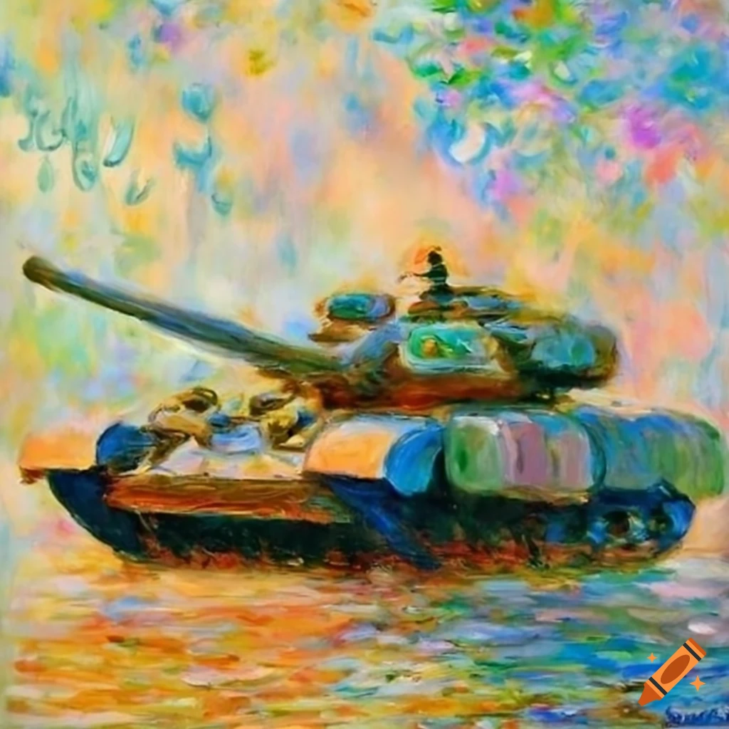 T-55 tank painted in the style of Claude Monet