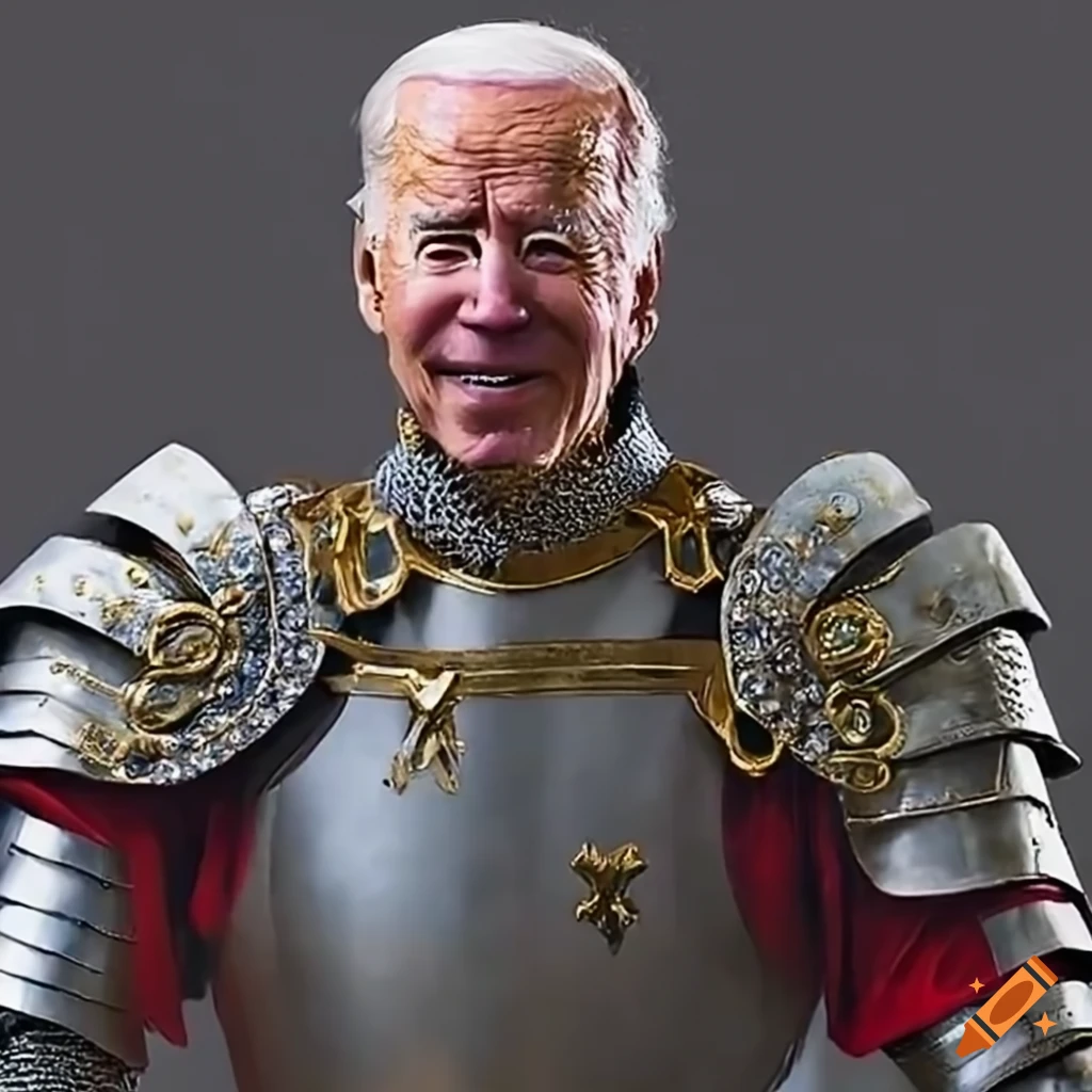 Joe Biden as a knight with gem-encrusted sword