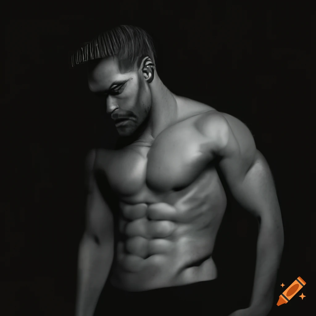 Confident man displaying muscular body under gym lights