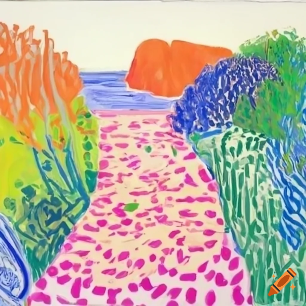 Inspirational landscape art in the style of David Hockney and Henri Matisse