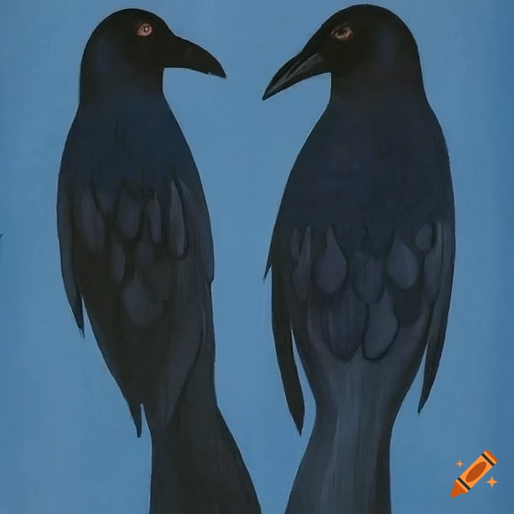 Crow bird on moody blue background by George Tooker