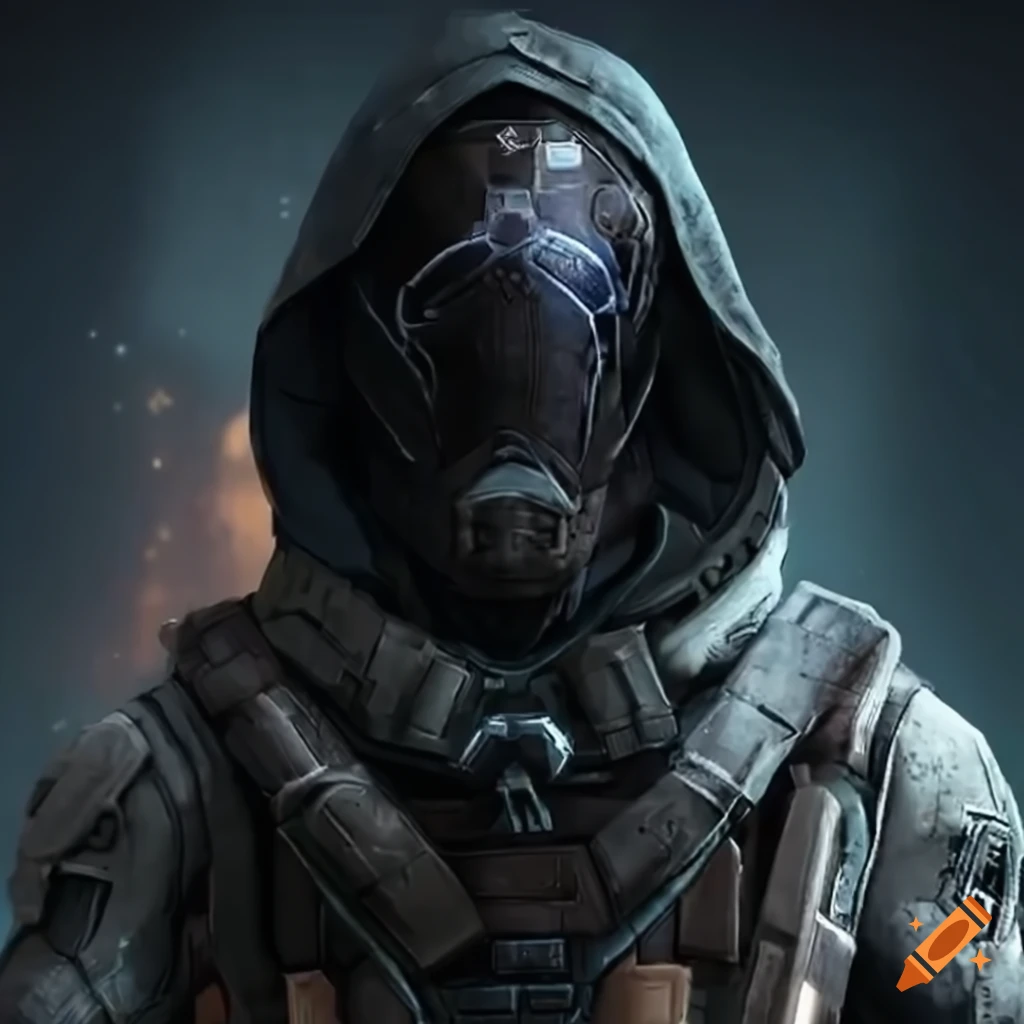 Titanfall pilot and Destiny crossover character in black armor and cloak