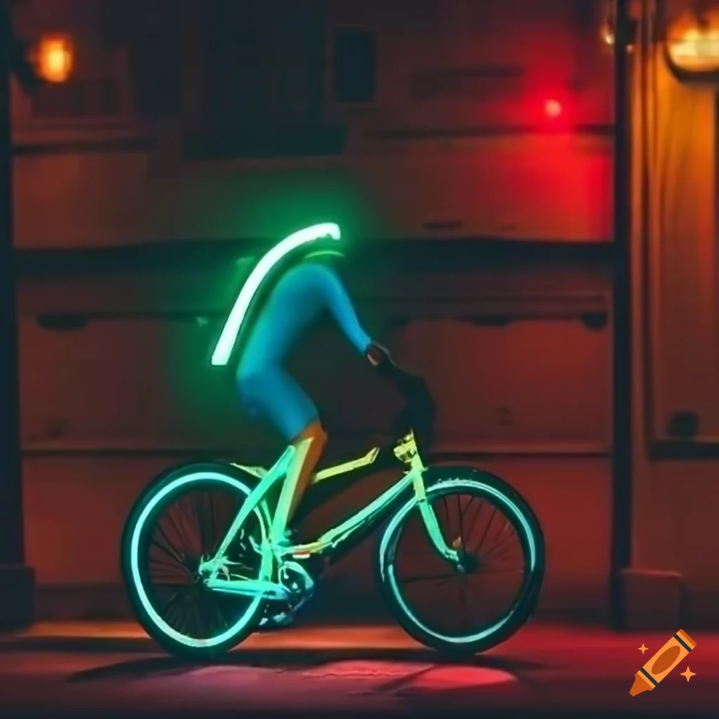 Bicycle with neon lights in motion