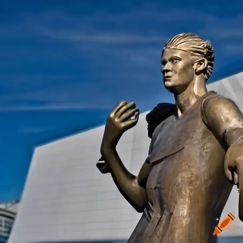 Statue of Erling Haaland in front of Oslo opera house