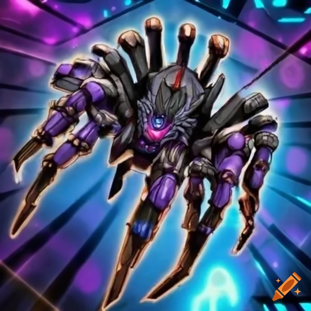 Yugioh card art depicting a sci-fi cybernetic armored tarantula