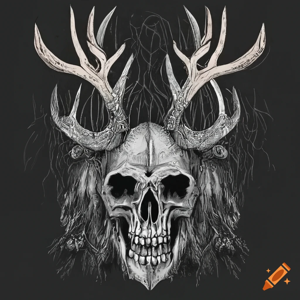 Skull with deer horns and armor with fur coat on Craiyon