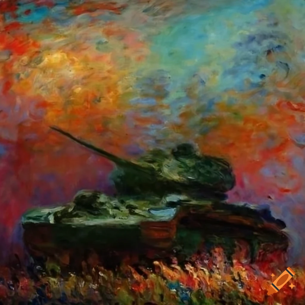 T-34 tank painted in the style of Claude Monet