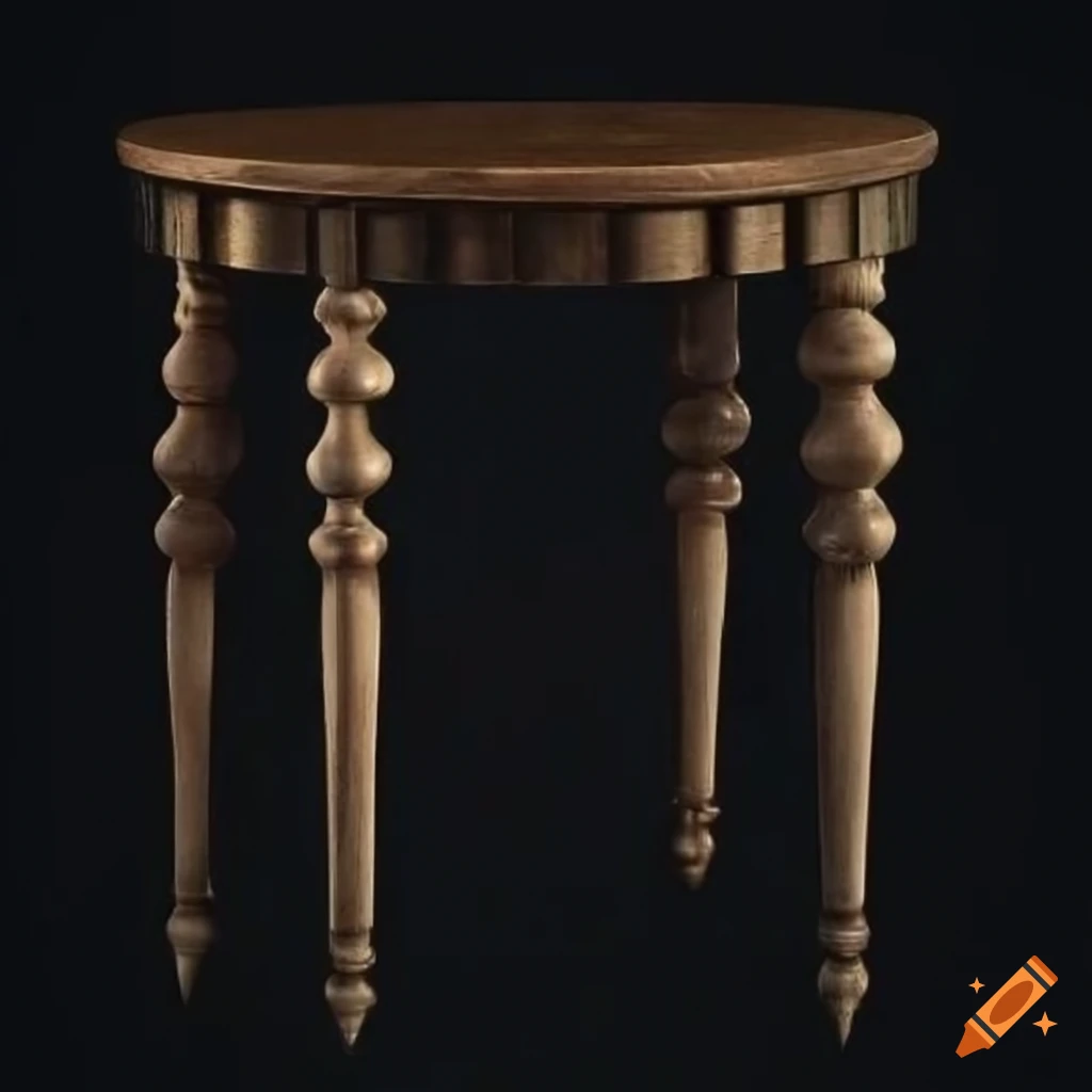 Antique wooden round side table against a black background