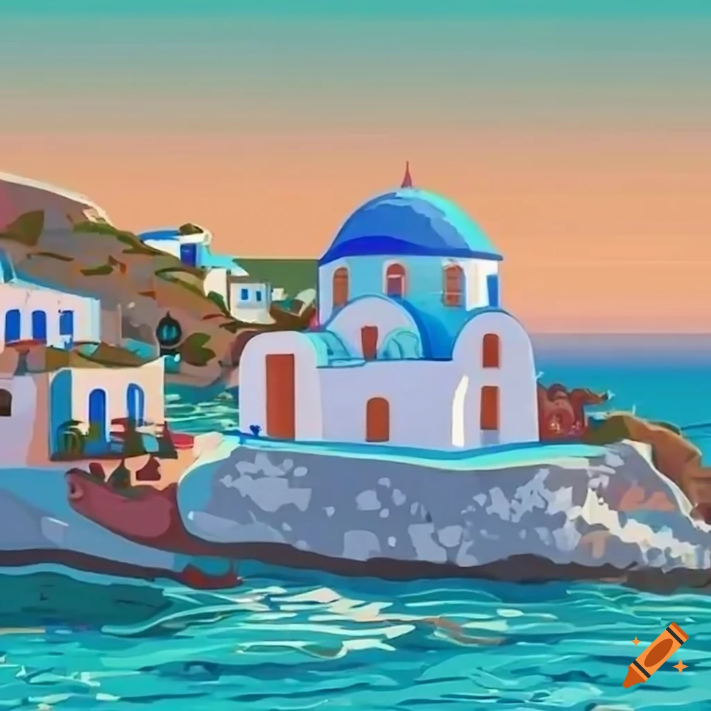Charming Greek village on a cliff overlooking the turquoise sea