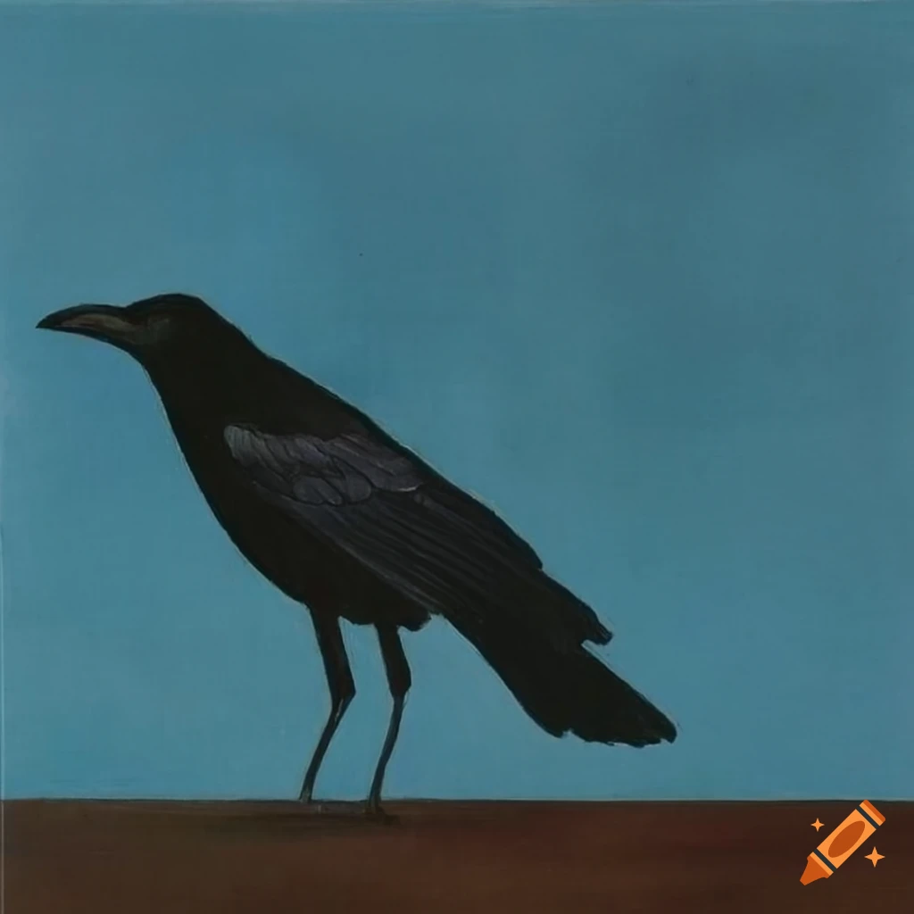 Crow bird on moody blue background by George Tooker