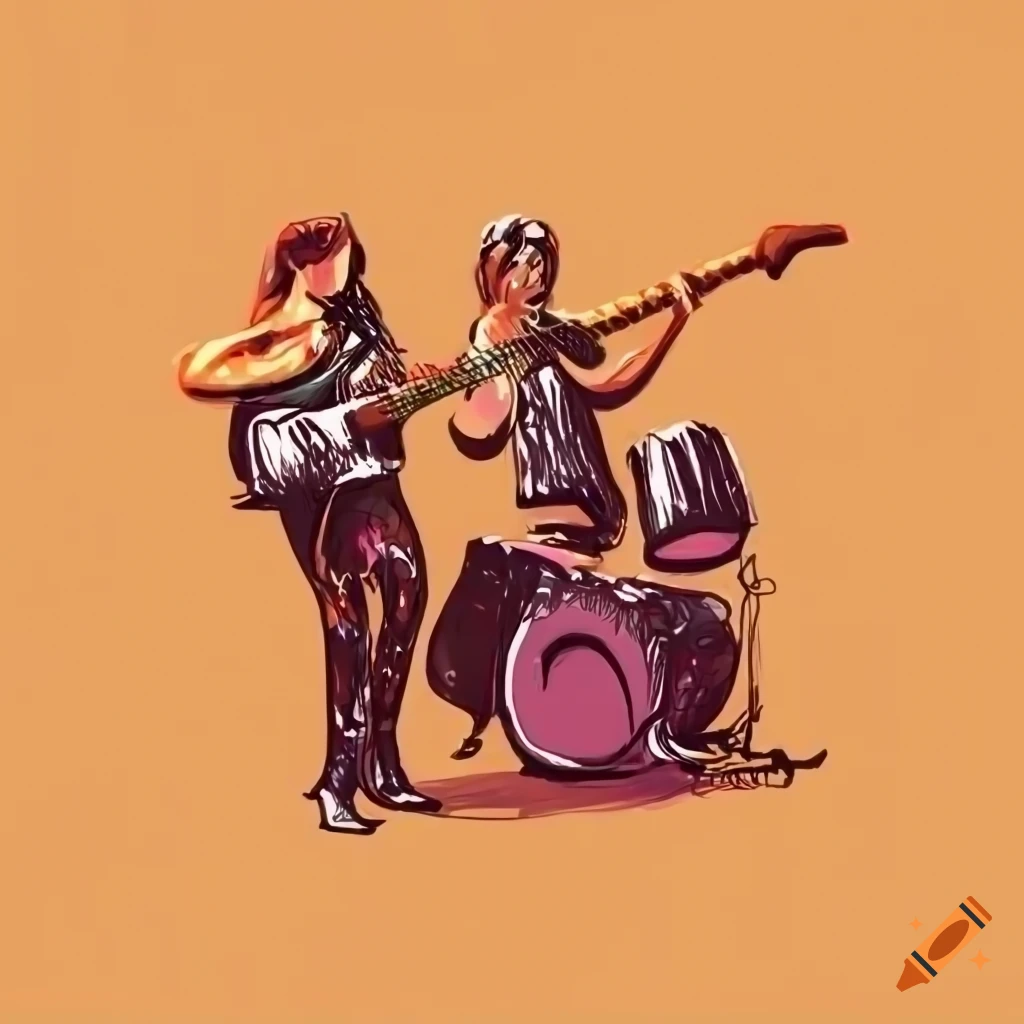 Harmonious rock band in a line drawing style