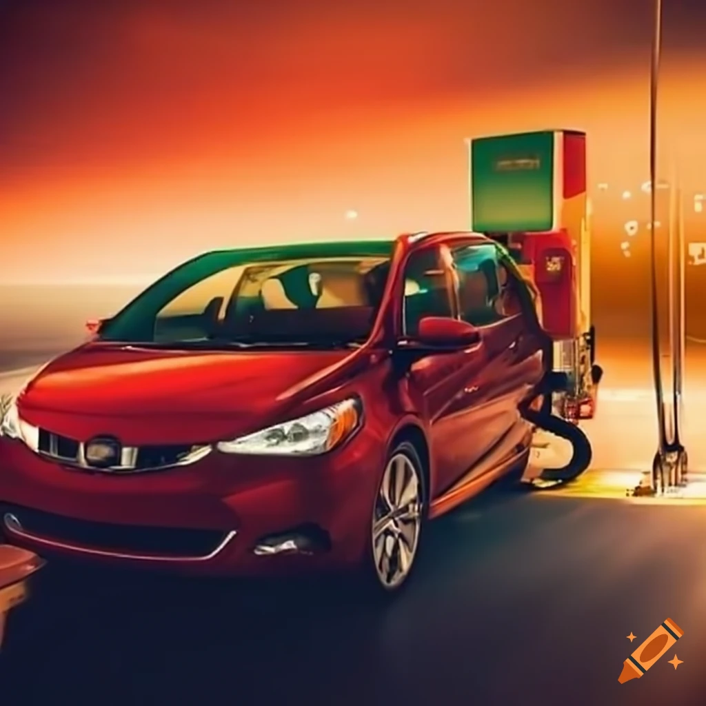 Car refueling at gas station