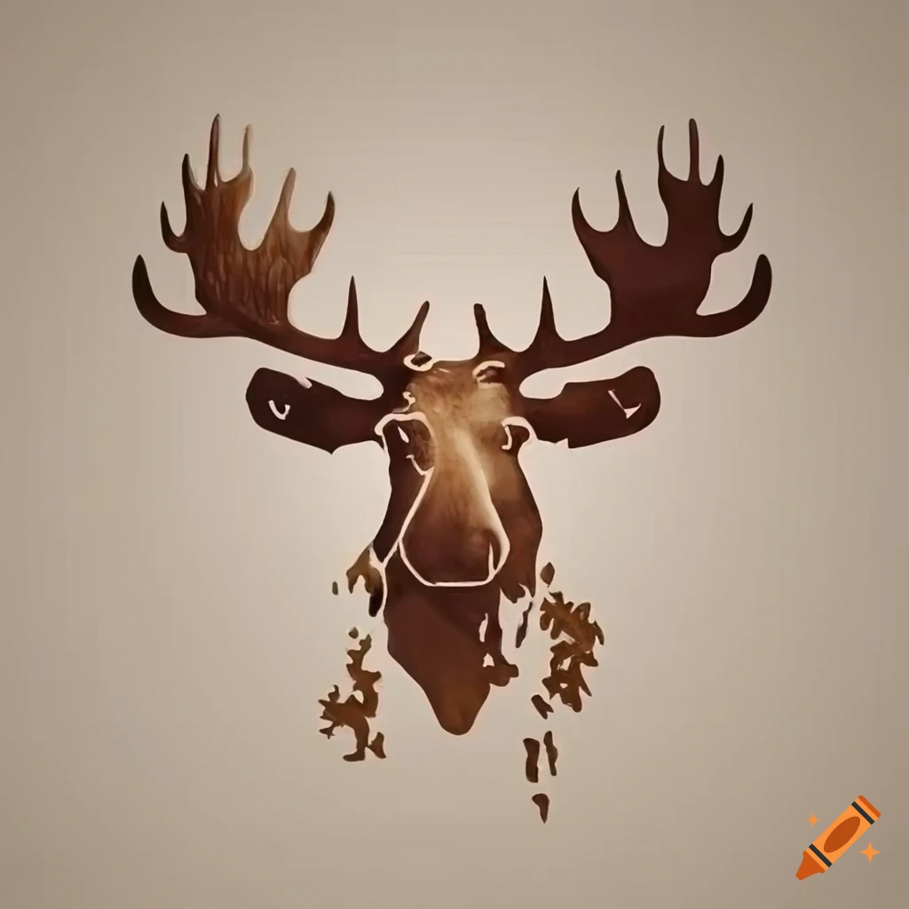 Detailed stencil style moose with large antlers