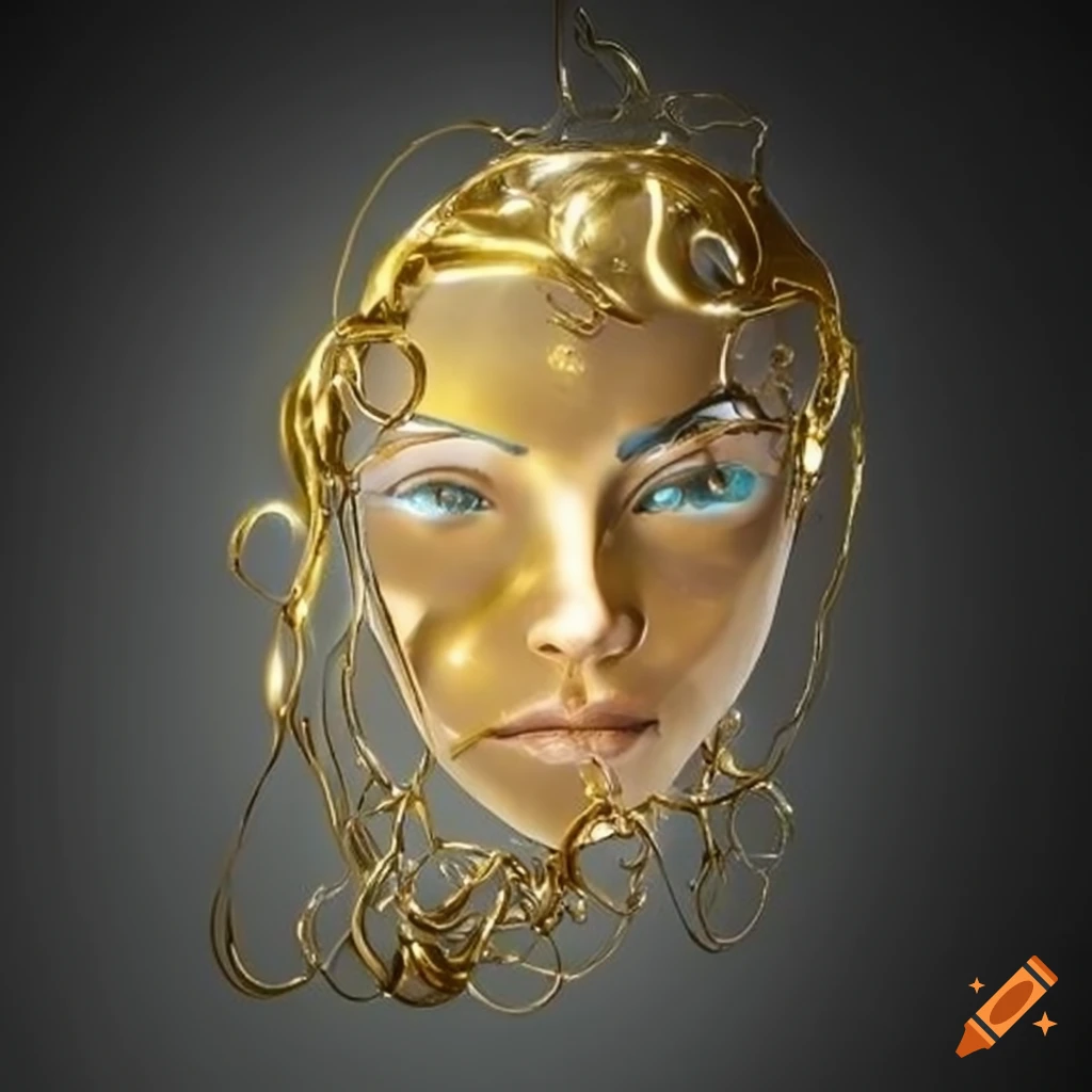 Gold glass window sign with flowing tendrils of hair