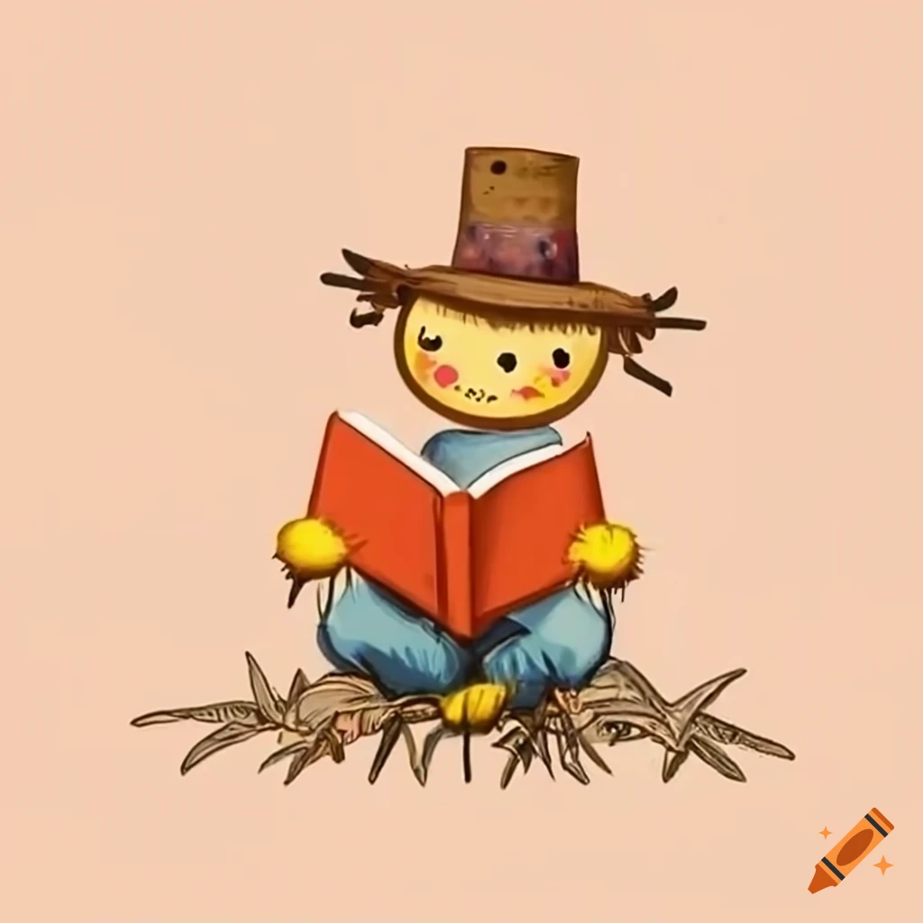 Cute scarecrow reading a book