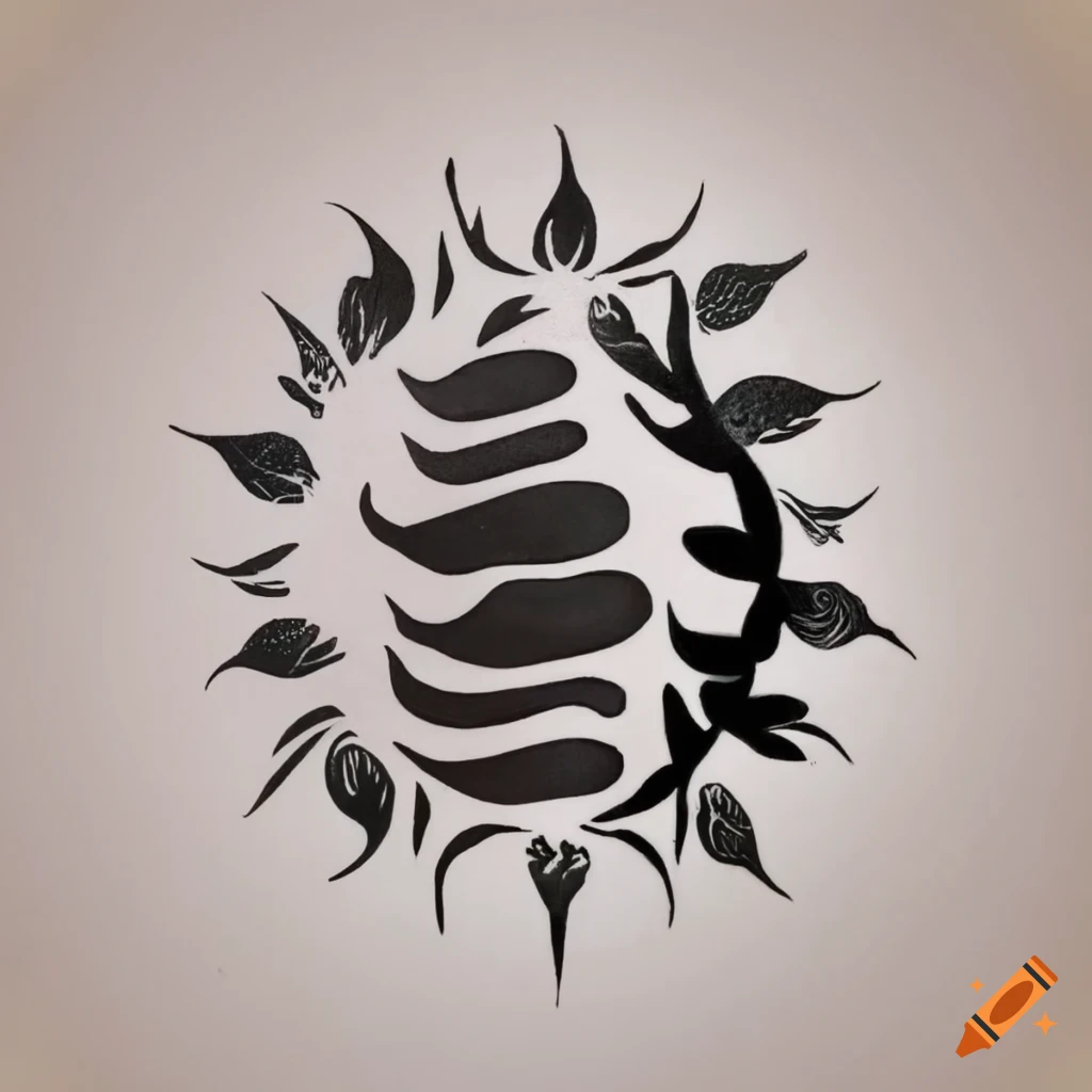 Boho zen tattoo stencil in black on white