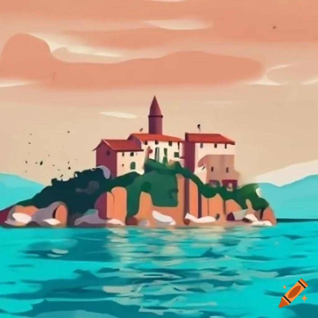 Charming Italian village on a cliff overlooking the turquoise sea