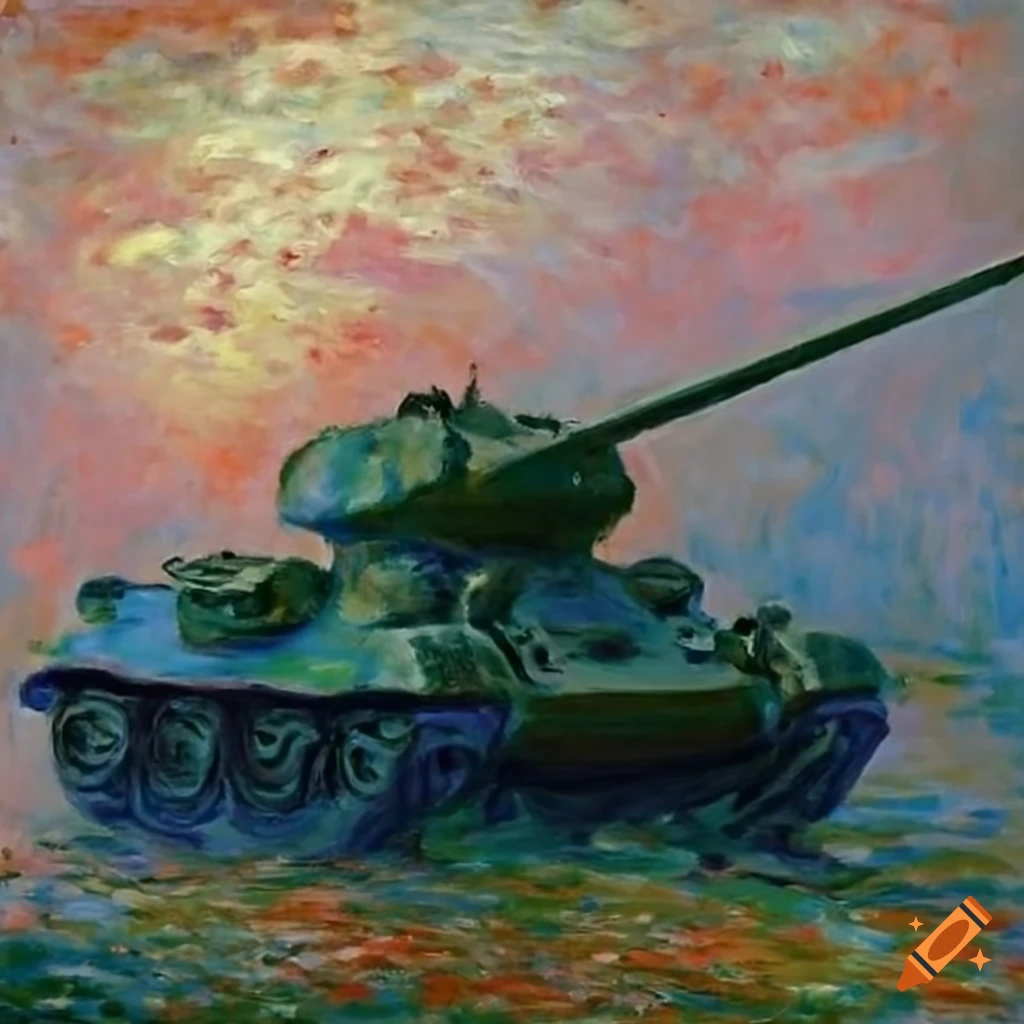 T-34 tank painted in the style of Claude Monet