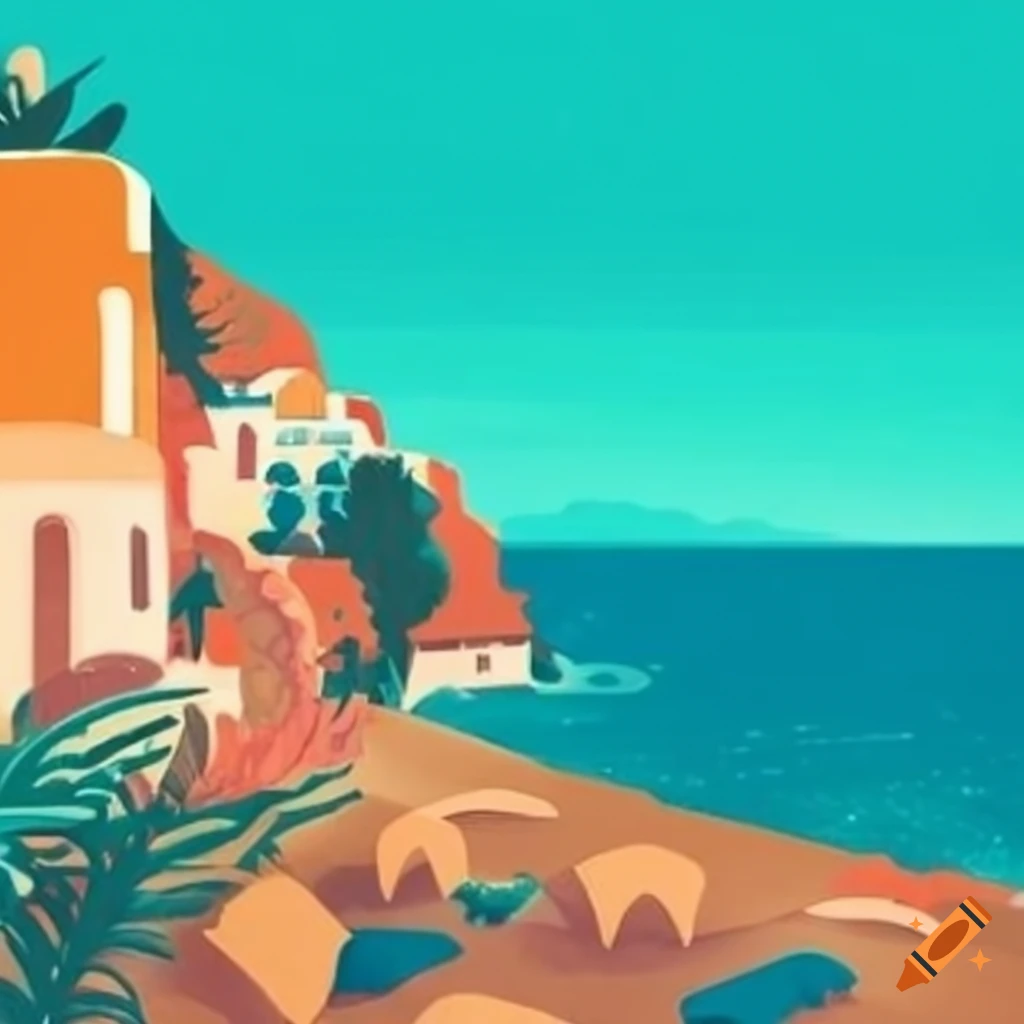 Charming Greek village on a cliff by the turquoise sea