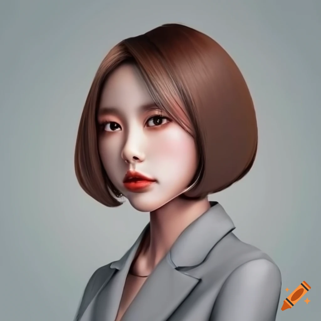 Asian business woman with brown bob cut hairstyle in a business suit