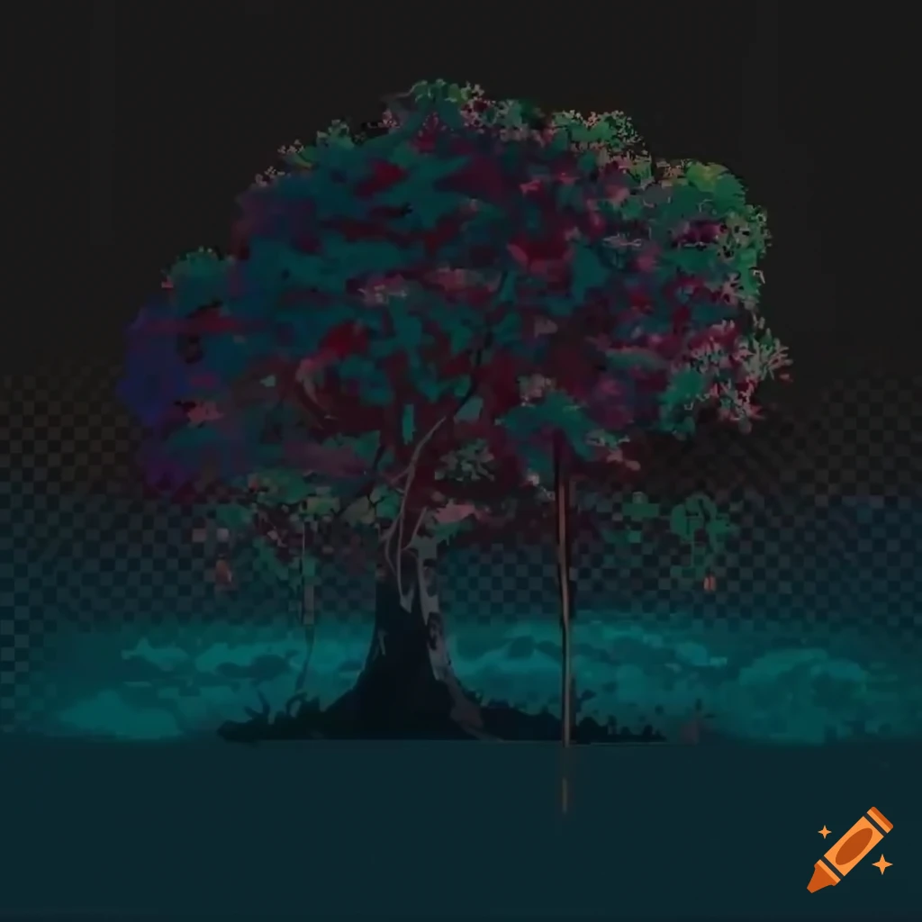 Monochrome tree line on the horizon in video game style