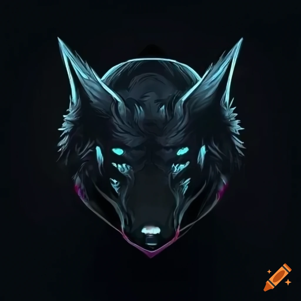Fierce black wolf on a cybernetic shield in a striking logo
