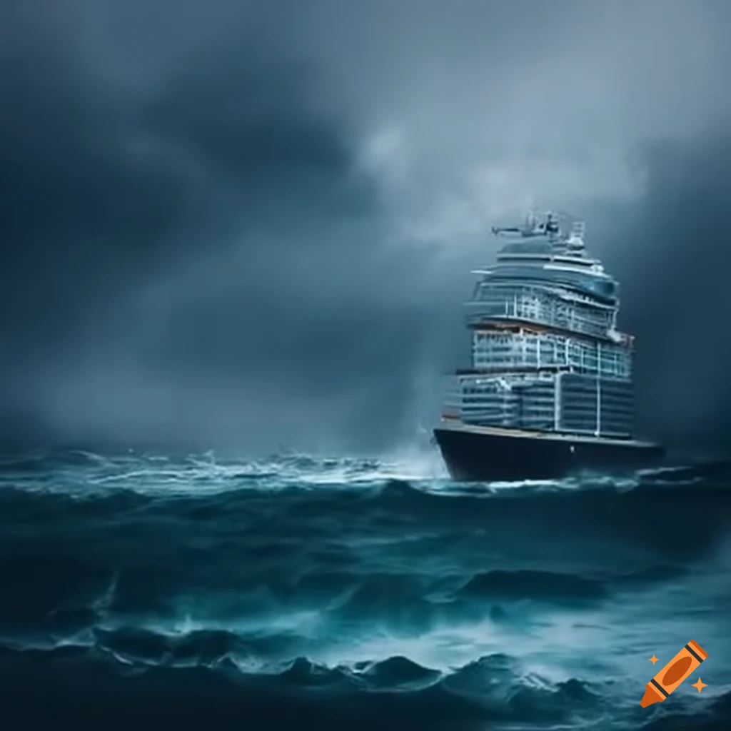 Cruise ship navigating through a stormy sea