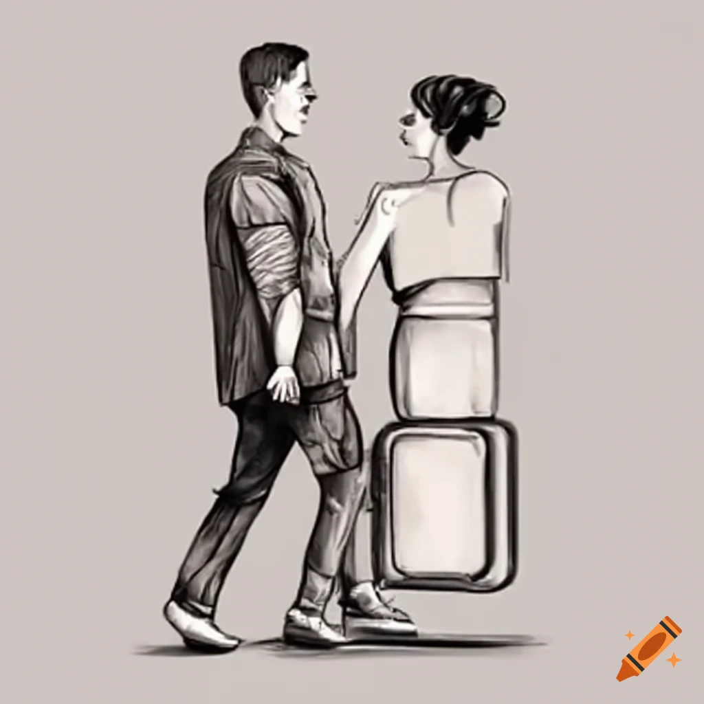 Man and woman on first date carrying suitcases of books for each other