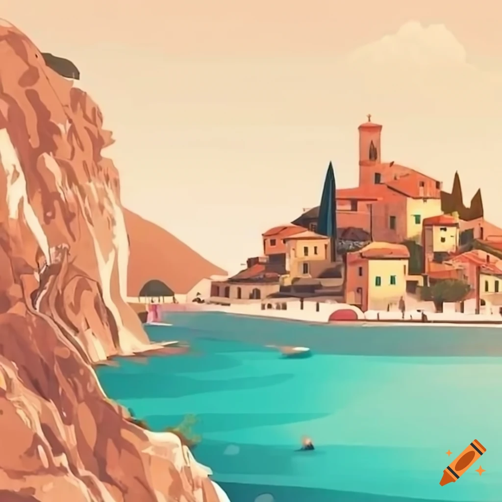 Charming Italian village on a cliff overlooking the turquoise sea