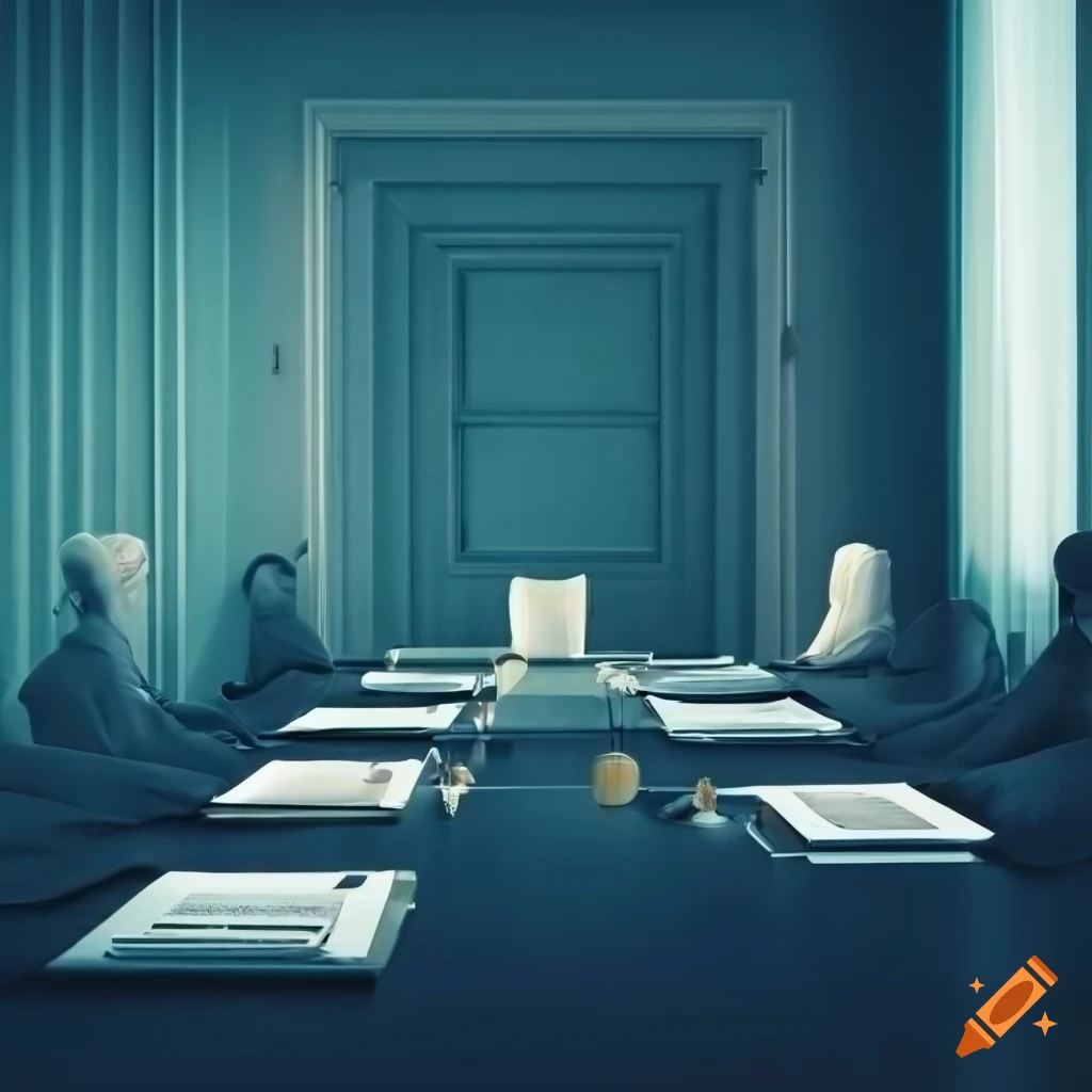 Professional corporate boardroom with executives and team members in a modern setting