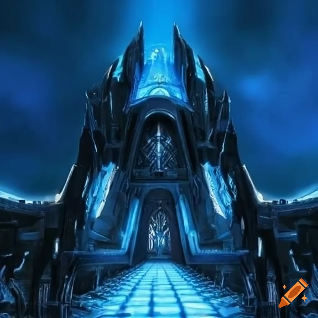 Sci-fi futuristic steel castle with blue highlights
