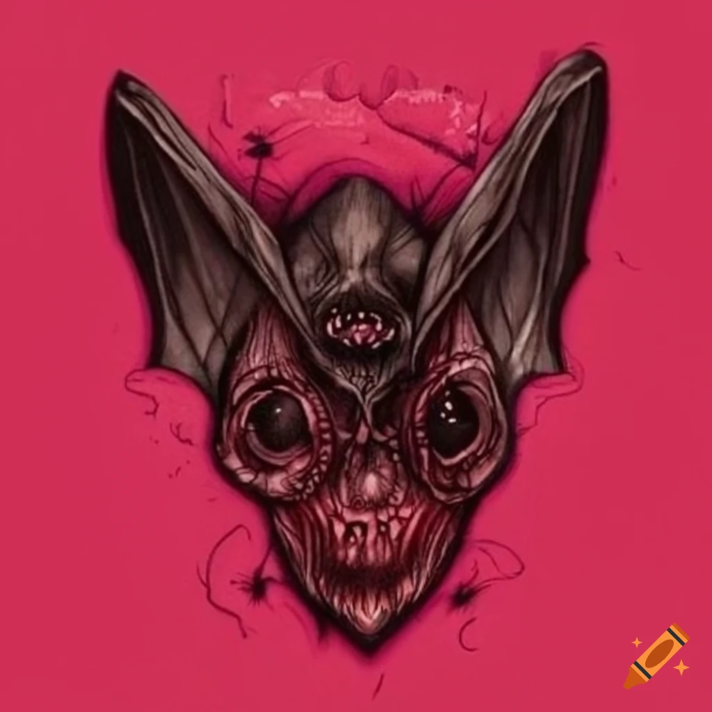 Tattoo of a crucified bat with spiderwebs on the cross