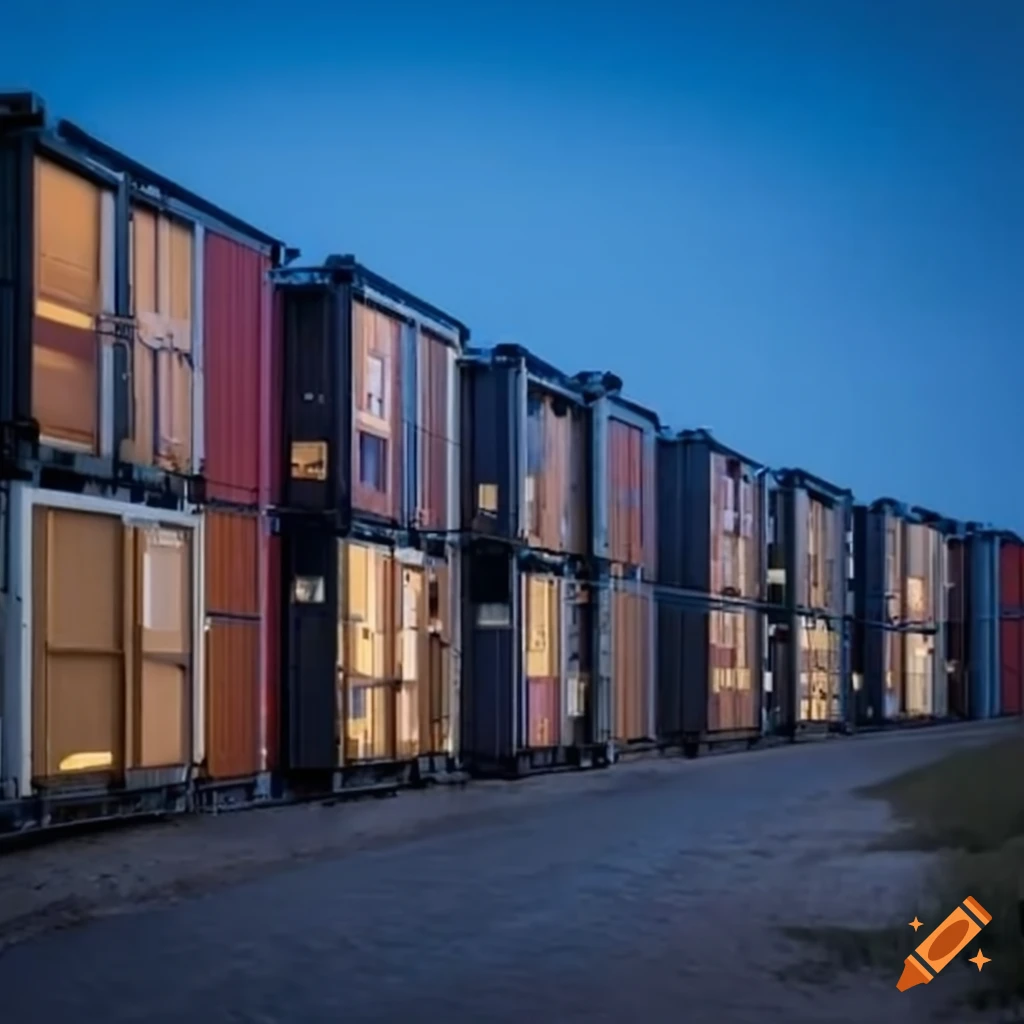 Shipping container converted into a group housing of 50 houses