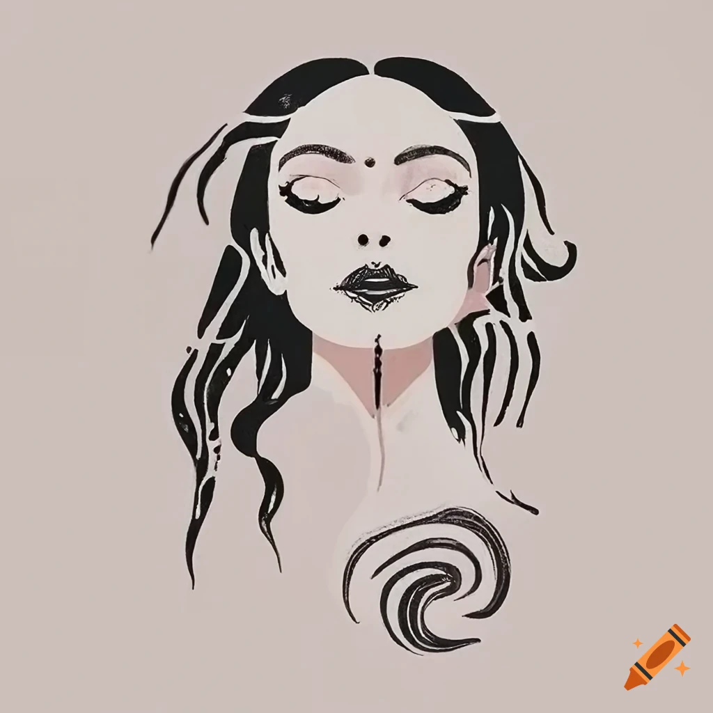 Boho zen tattoo stencil design in black on white
