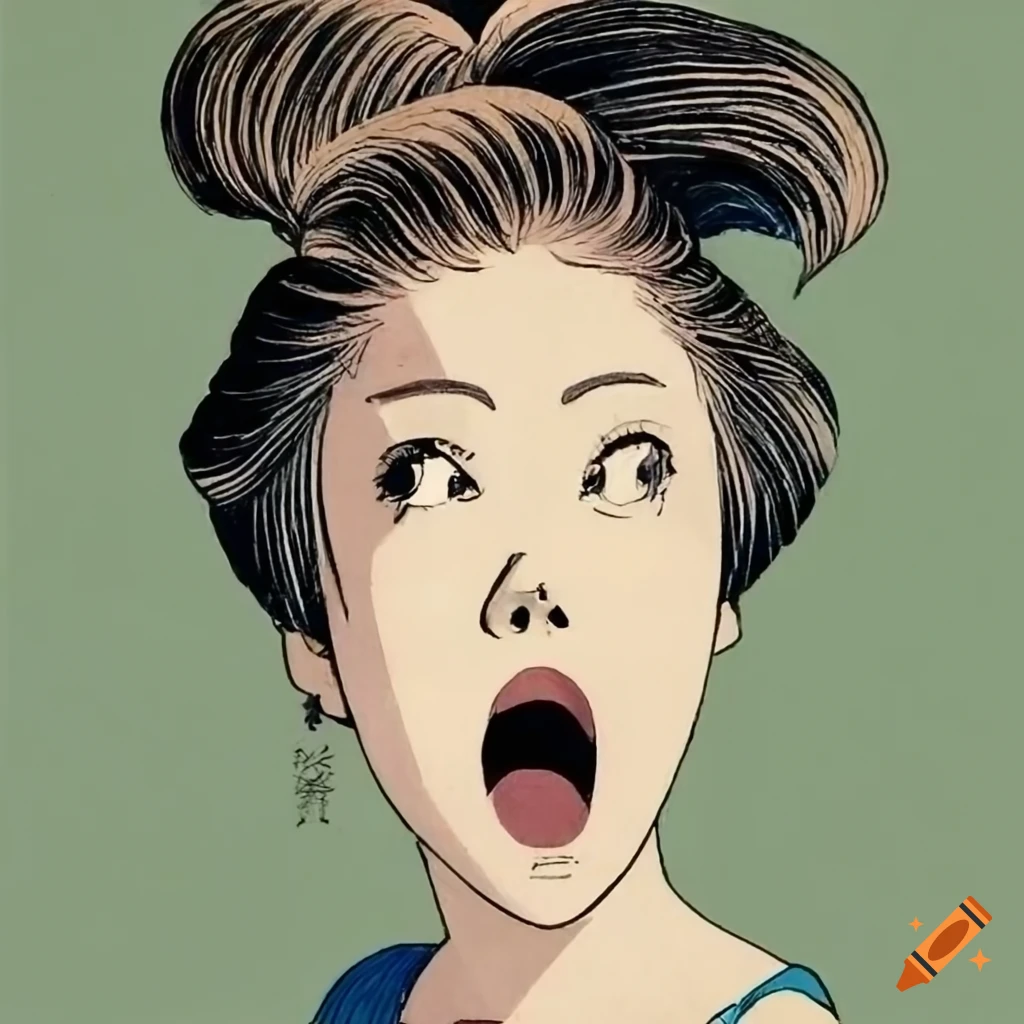 Surprised woman in ukiyo-e style looking up