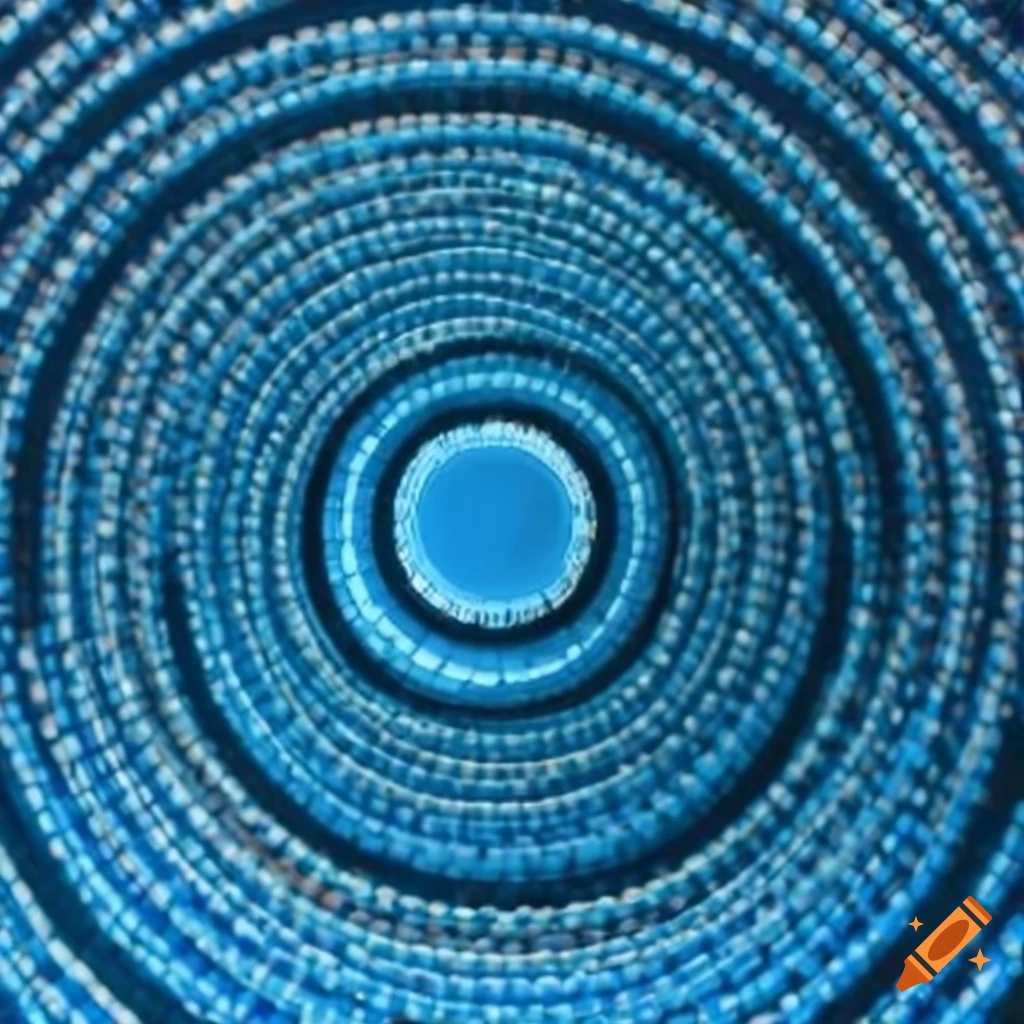 Light blue mosaic with concentric circles and colorful gems