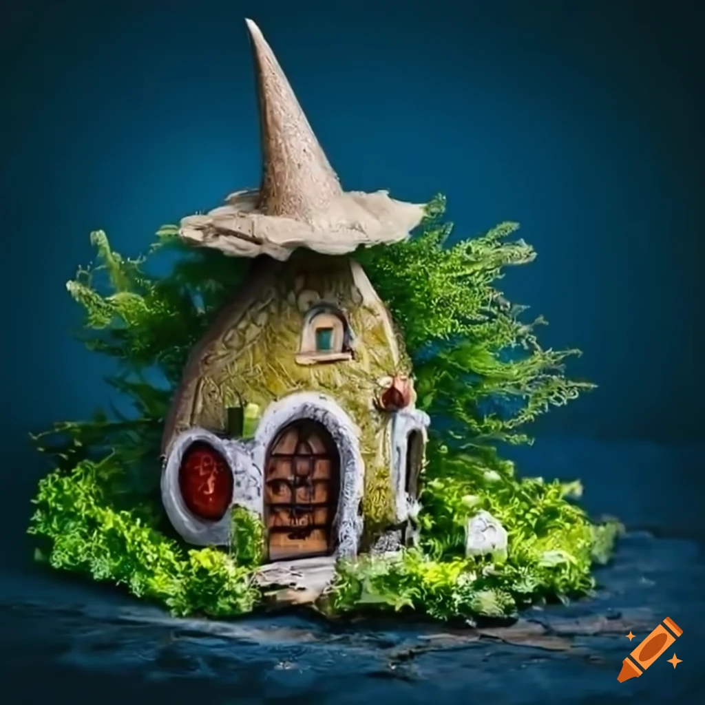 Miniature witch fairy house captured in close-up photography