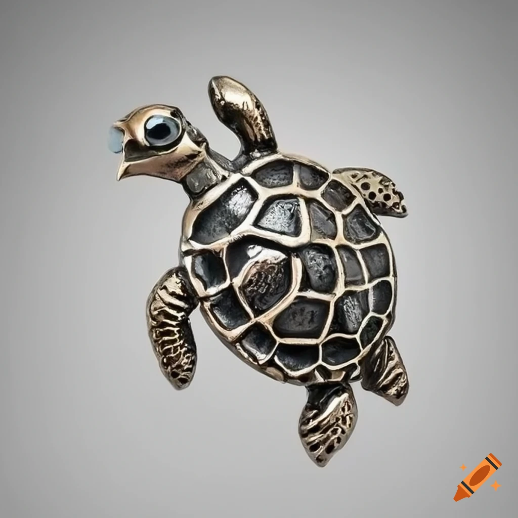 Detailed steel turtle brooch with open mouth