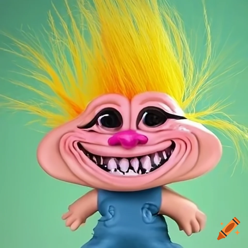 Internet troll face with troll doll hair