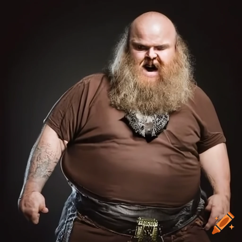 Muscular dwarf musician in armor inspired by Kyle Gass from Tenacious D